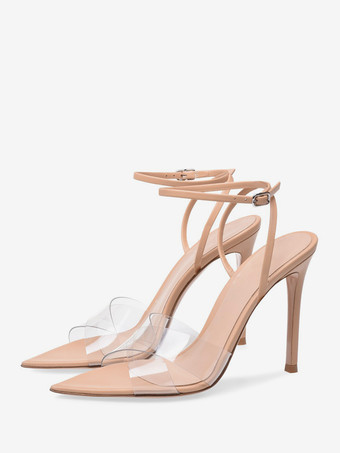 ヌードハイヒールサンダル オープントゥ 透明スティレットヒール ドレスシューズ