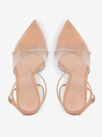 ヌードハイヒールサンダル オープントゥ 透明スティレットヒール ドレスシューズ