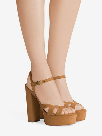 レディース ハイヒール サンダル プラットフォーム チャンキーヒール アンクルストラップ サンダル