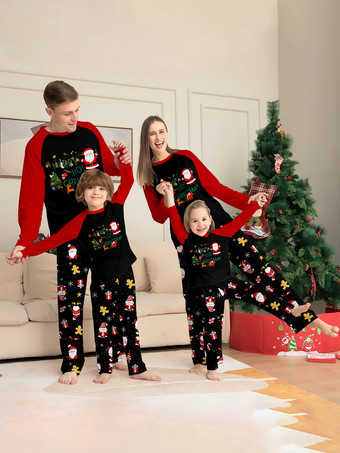 ブラック 家族お揃いクリスマスパジャマ サンタクロース柄 レディース 2025