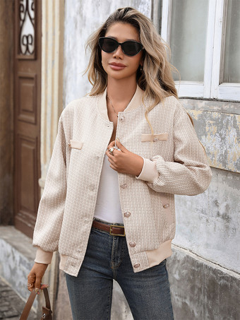 カーキ ツイードボンバージャケット カジュアルアウター レディース 2025