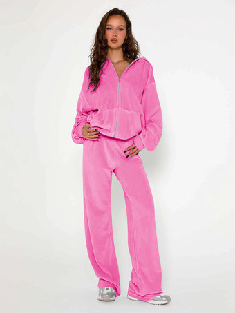 ピンクベロアワイドレッグカジュアルフィットトラックスーツ（レディース）2025