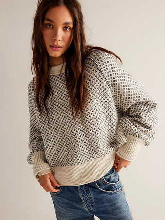 アプリコット2025年レディース向け幾何学模様ニットプルオーバーセーター