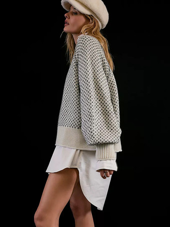 2025年レディース向け幾何学模様ニットプルオーバーセーター