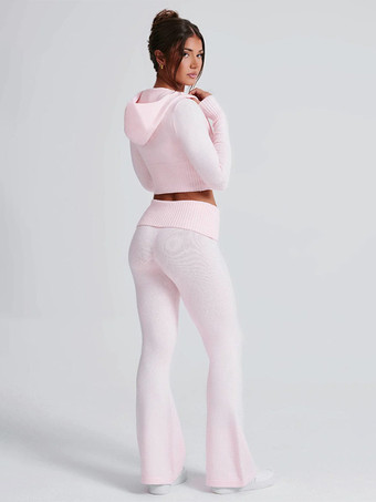 ニットクロップドジップアップパーカーとフレアパンツのツーピースコーデセット（レディース 2025年）
