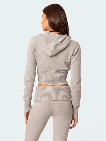 ニットクロップドジップアップパーカーとフレアパンツのツーピースコーデセット（レディース 2025年）