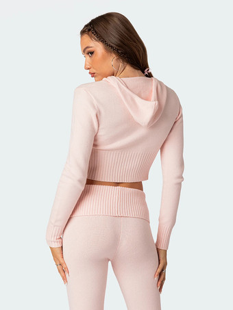 ニットクロップドジップアップパーカーとフレアパンツのツーピースコーデセット（レディース 2025年）