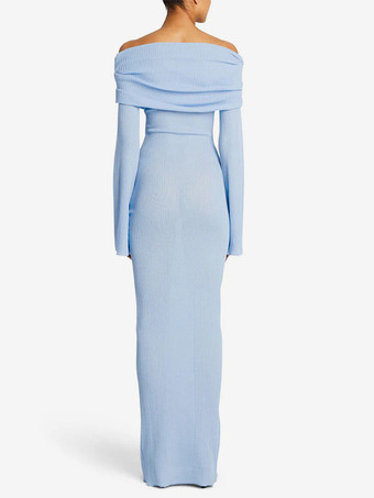 フレアスリーブのマキシオフショルダーニットワンピース（レディース）2025