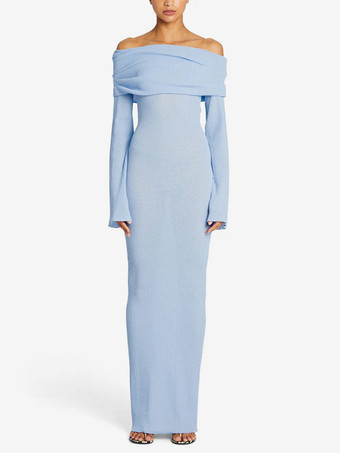 フレアスリーブのマキシオフショルダーニットワンピース（レディース）2025