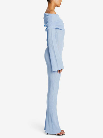 フレアスリーブのマキシオフショルダーニットワンピース（レディース）2025