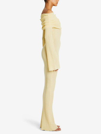 フレアスリーブのマキシオフショルダーニットワンピース（レディース）2025