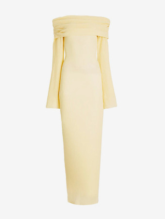 フレアスリーブのマキシオフショルダーニットワンピース（レディース）2025