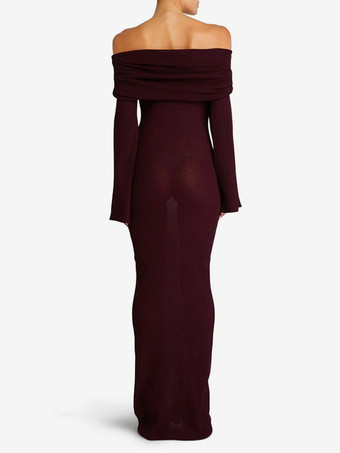 フレアスリーブのマキシオフショルダーニットワンピース（レディース）2025