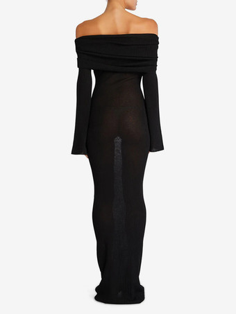 フレアスリーブのマキシオフショルダーニットワンピース（レディース）2025