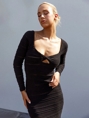 スイートハートカットアウトルーシュニットボディコンロングドレス（レディース）2025