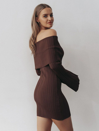 リブニット オフショルダー ボディコン ミニドレス（レディース 2025）