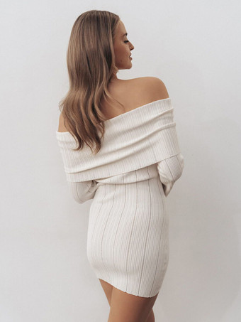 リブニット オフショルダー ボディコン ミニドレス（レディース 2025）
