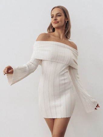 リブニット オフショルダー ボディコン ミニドレス（レディース 2025）