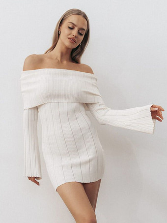 リブニット オフショルダー ボディコン ミニドレス（レディース 2025）