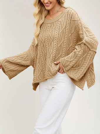 オーバーサイズケーブルニットドロップショルダーセーター（レディース）2025