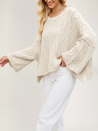 オーバーサイズケーブルニットドロップショルダーセーター（レディース）2025