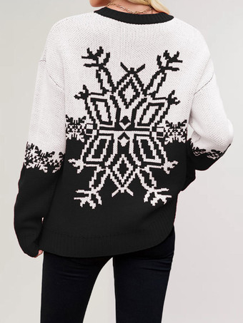 スノーフレークプリントのクリスマスセーター（レッド＆ホワイト）レディースニットプルオーバー（2025年）