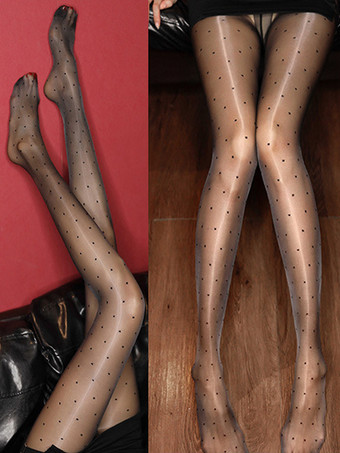 ランジェリー ストッキング パンスト レディース ホワイト オーロラ ドット柄 シアータイツ 透明 つま先 足付きパンスト