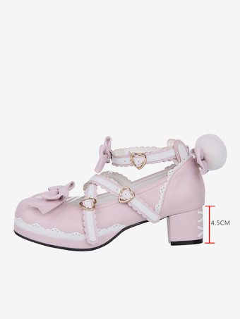 スイートロリータシューズ ピンクのリボン チャンキーヒール ロリータパンプス
