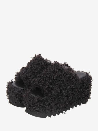 ブラック ゴシックロリータサンダル ラウンドトゥ PUレザー ブラック ロリータ チャンキーヒール サマーシューズ