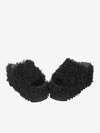 ゴシックロリータサンダル ラウンドトゥ PUレザー ブラック ロリータ チャンキーヒール サマーシューズ