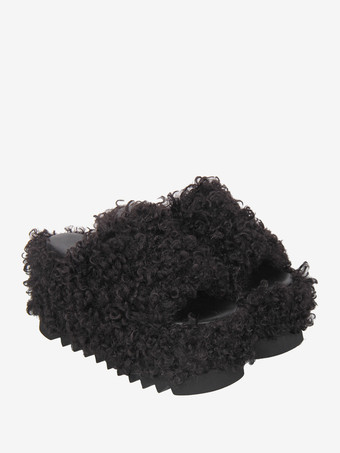 ゴシックロリータサンダル ラウンドトゥ PUレザー ブラック ロリータ チャンキーヒール サマーシューズ