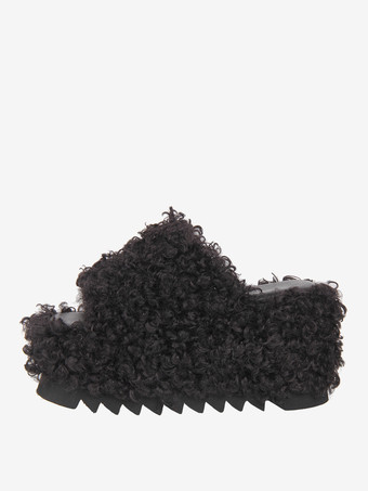 ゴシックロリータサンダル ラウンドトゥ PUレザー ブラック ロリータ チャンキーヒール サマーシューズ