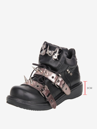 Gothic Lolita Shoes Black Rivets PU Leather Wedge Heel Lolita Shoes