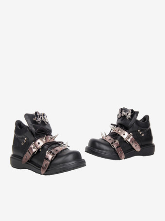 Gothic Lolita Shoes Black Rivets PU Leather Wedge Heel Lolita Shoes