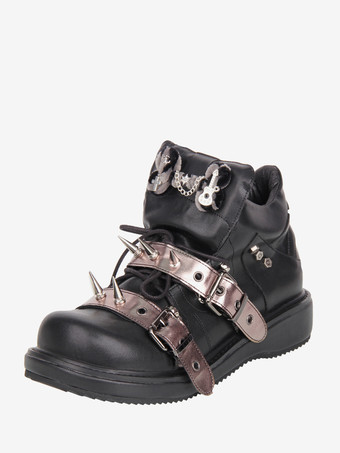 Gothic Lolita Shoes Black Rivets PU Leather Wedge Heel Lolita Shoes