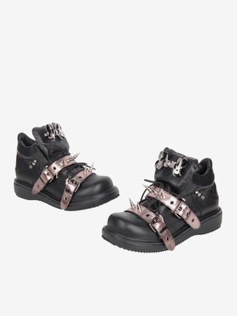 Gothic Lolita Shoes Black Rivets PU Leather Wedge Heel Lolita Shoes