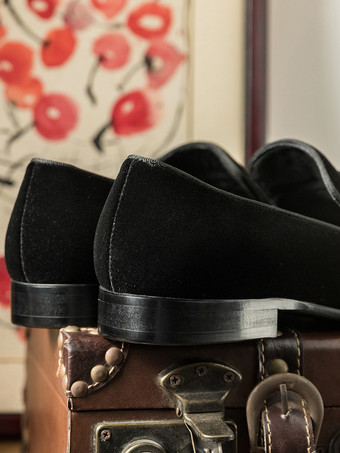 ベルベットドレスシューズ メンズ ラウンドトゥ スリッポン フォーマル プロムシューズ タッセル付き