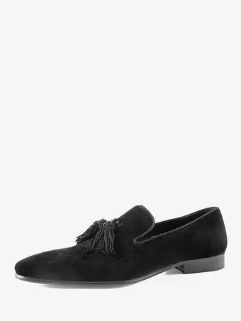 Velvet Dress Shoes Men's Round Toe Slip On Formal Prom Shoes With Tassels -  Milanoo.com
