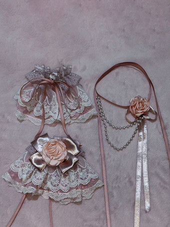 スイートロリータヘッドウェアオーバースリーブチョーカーピンクフリルリボン