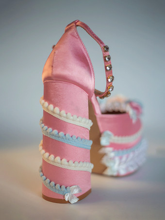 Zapatos Lolita Dulces con Lazo Verde Claro Volantes Cuero PU Tacón Grueso Bombas Lolita