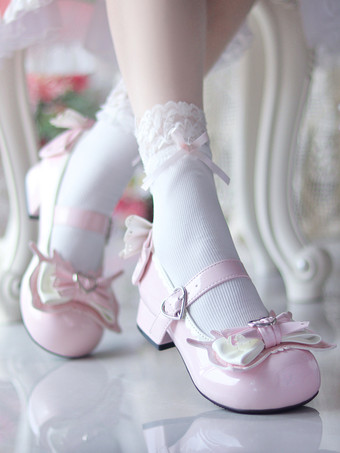 Scarpe Lolita dolci tacchi a spillo in pelle PU con fiocchi blu cielo chiaro