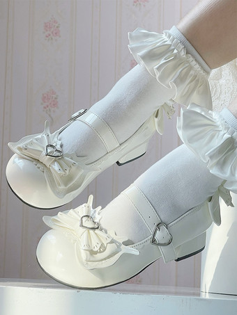 Bianco Scarpe Lolita dolci tacchi a spillo in pelle PU con fiocchi blu cielo chiaro