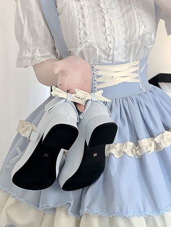 Scarpe Lolita dolci tacchi a spillo in pelle PU con fiocchi blu cielo chiaro