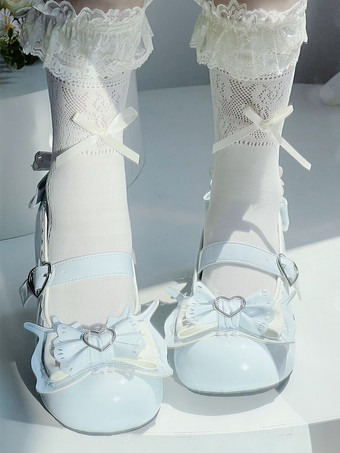 Scarpe Lolita dolci tacchi a spillo in pelle PU con fiocchi blu cielo chiaro