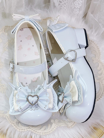 Scarpe Lolita dolci tacchi a spillo in pelle PU con fiocchi blu cielo chiaro