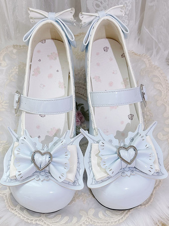 CelesteScarpe Lolita dolci tacchi a spillo in pelle PU con fiocchi blu cielo chiaro