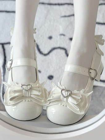 Albicocca Scarpe Lolita dolci tacchi a spillo in pelle PU con fiocchi blu cielo chiaro