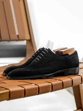 メンズ スエード オックスフォードシューズ ラウンドトゥ レースアップ ブローグ ドレスシューズ