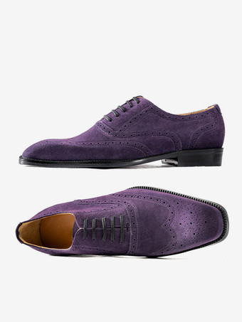 メンズ スエード オックスフォードシューズ ラウンドトゥ レースアップ ブローグ ドレスシューズ