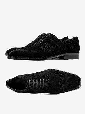 メンズ スエード オックスフォードシューズ ラウンドトゥ レースアップ ブローグ ドレスシューズ